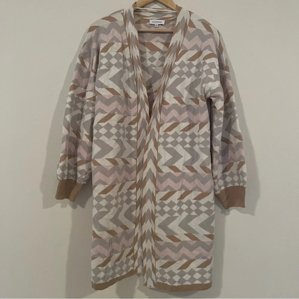 ☀️CALLIGRAPHIE Pink Tribal Knit Longlined Pockets Cardigan
